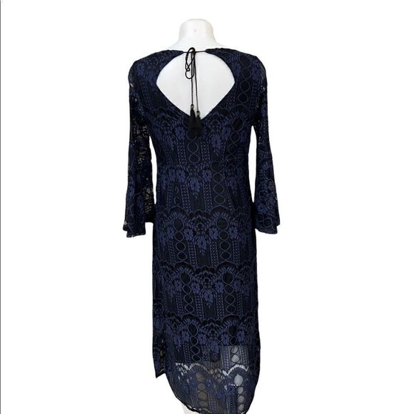 Ellos
lace navy sheath dress bell sleeve evening ware cocktail maxi career SZ 10 - Picture 3 of 11